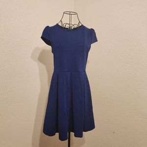 One Clothing Blue Fit and Flare Mini Dress with Flutter Sleeves
